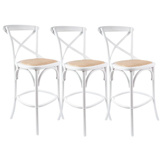 Aster 3pc Crossback Bar Stools Dining Chair Solid Birch Timber Rattan Seat White - Cosy Abode