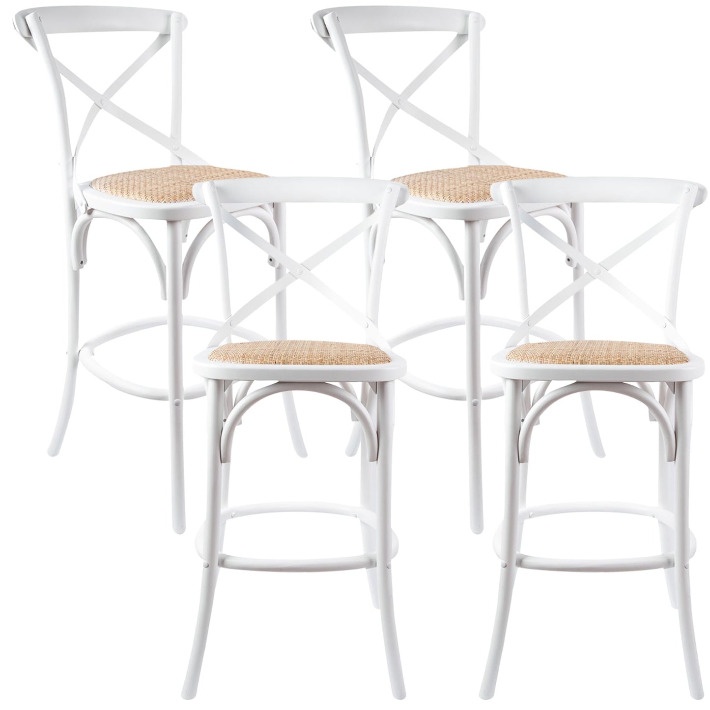 Aster 4pc Crossback Bar Stools Dining Chair Solid Birch Timber Rattan Seat White - Cosy Abode