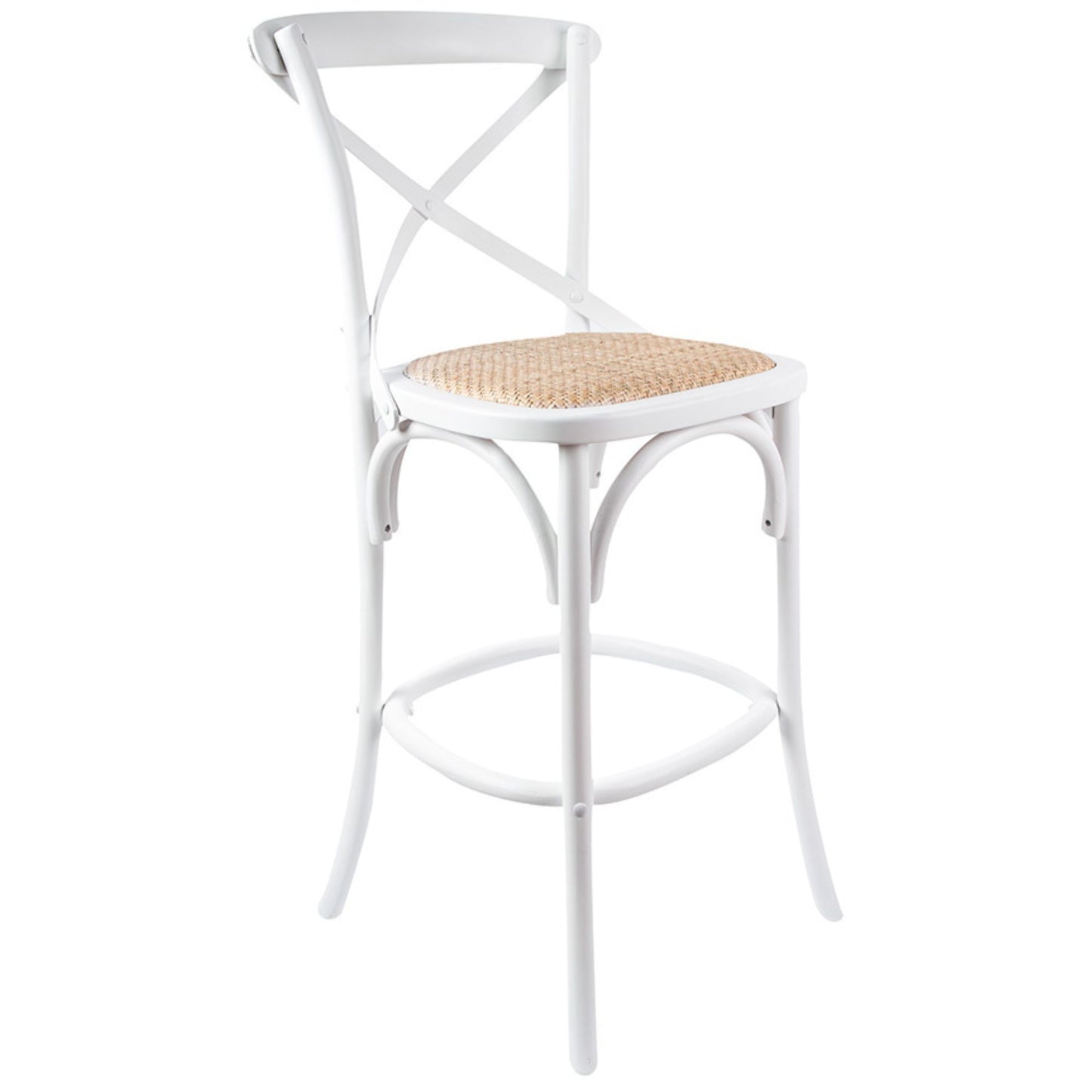 Aster Crossback Bar Stools Dining Chair Solid Birch Timber Rattan Seat - White - Cosy Abode