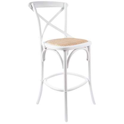 Aster Crossback Bar Stools Dining Chair Solid Birch Timber Rattan Seat - White - Cosy Abode