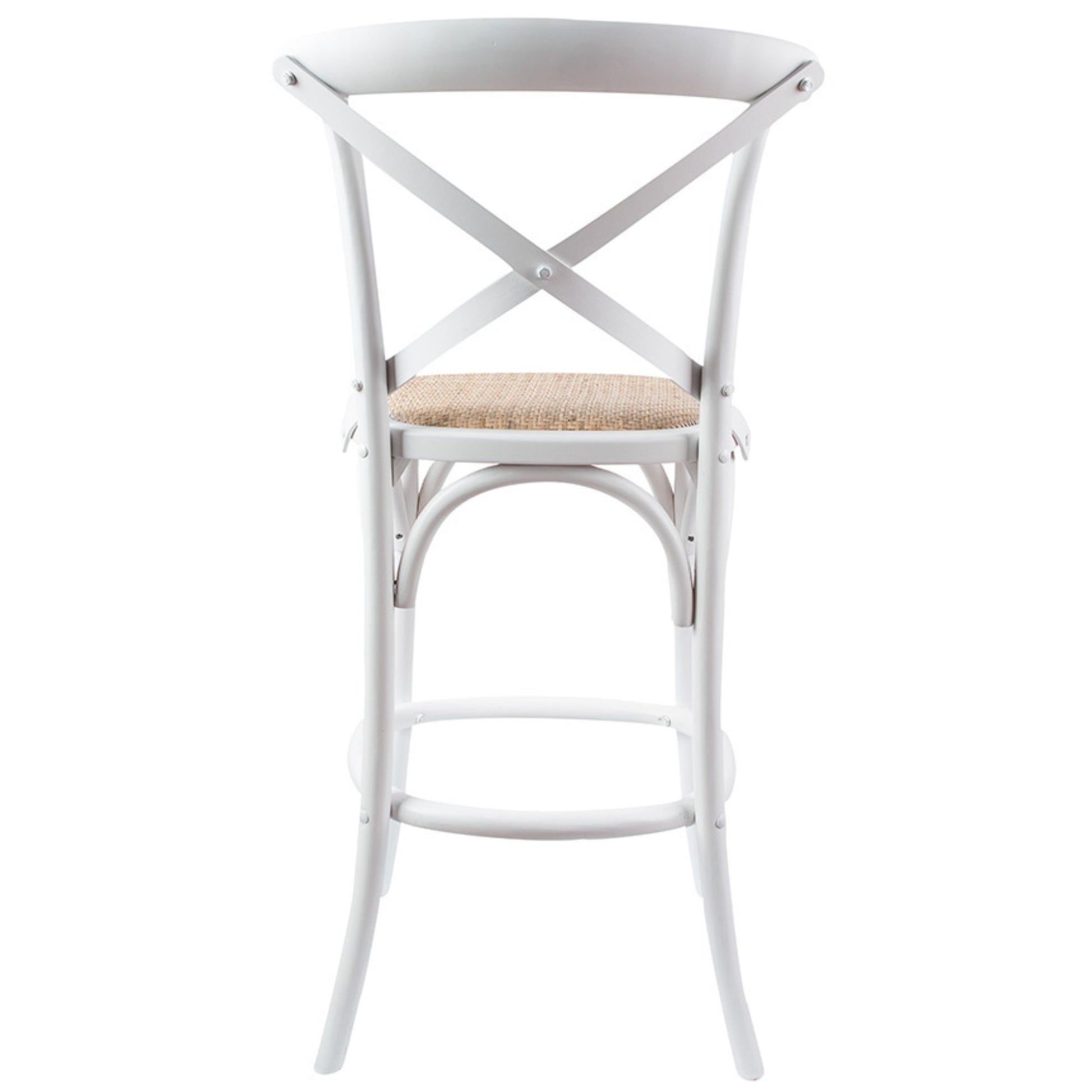 Aster Crossback Bar Stools Dining Chair Solid Birch Timber Rattan Seat - White - Cosy Abode