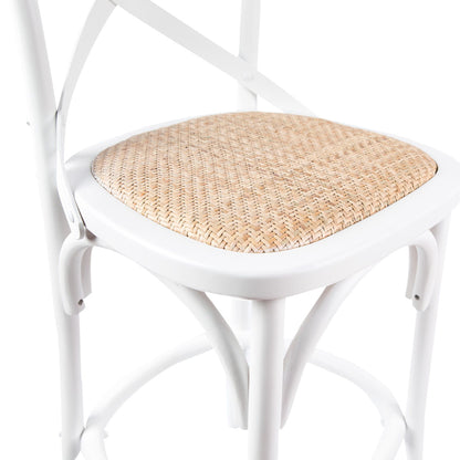 Aster Crossback Bar Stools Dining Chair Solid Birch Timber Rattan Seat - White - Cosy Abode