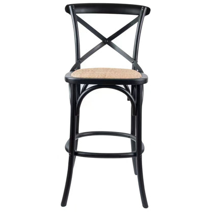 Aster 2pc Crossback Bar Stools Dining Chair Solid Birch Timber Rattan Seat Black - Cosy Abode