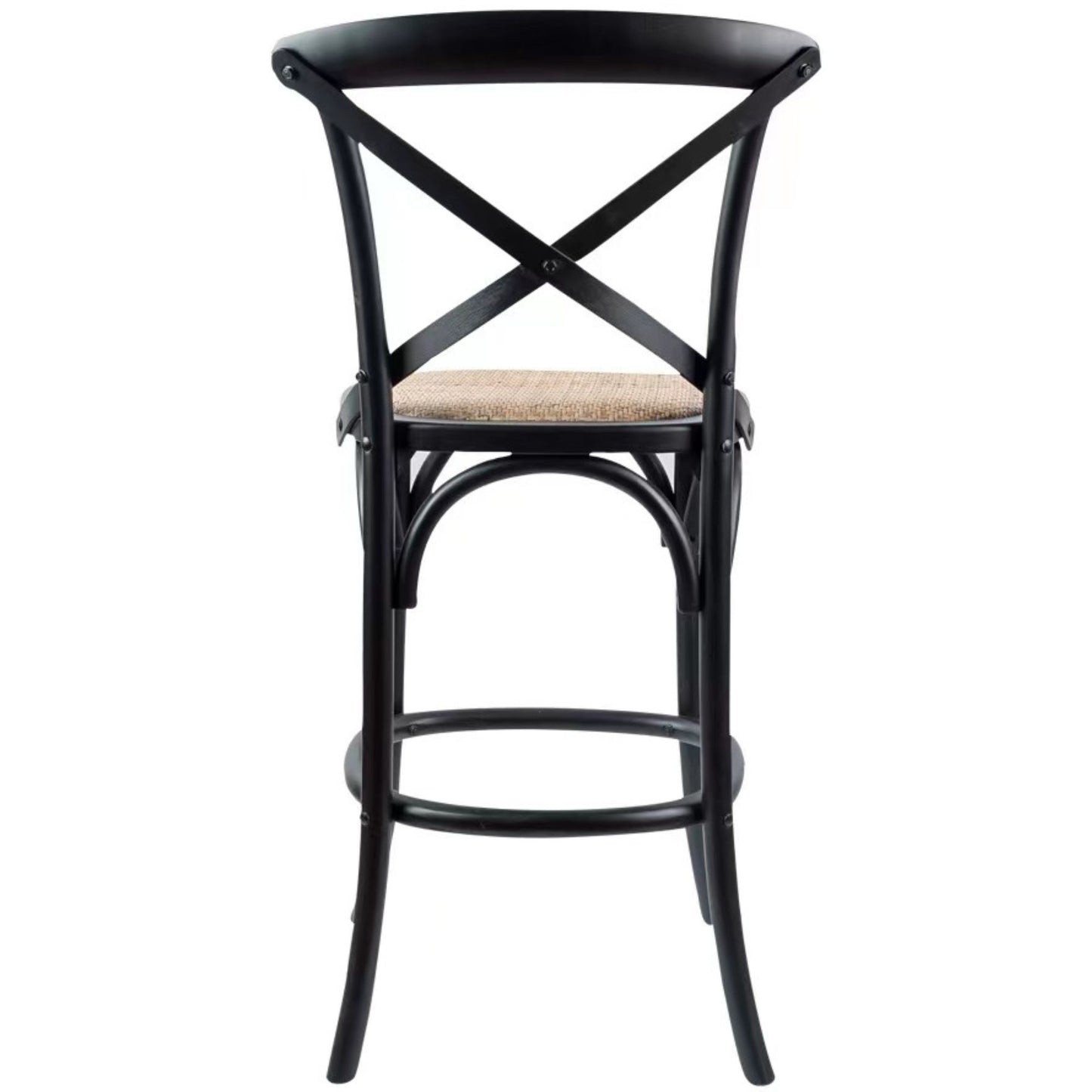 Aster 2pc Crossback Bar Stools Dining Chair Solid Birch Timber Rattan Seat Black - Cosy Abode