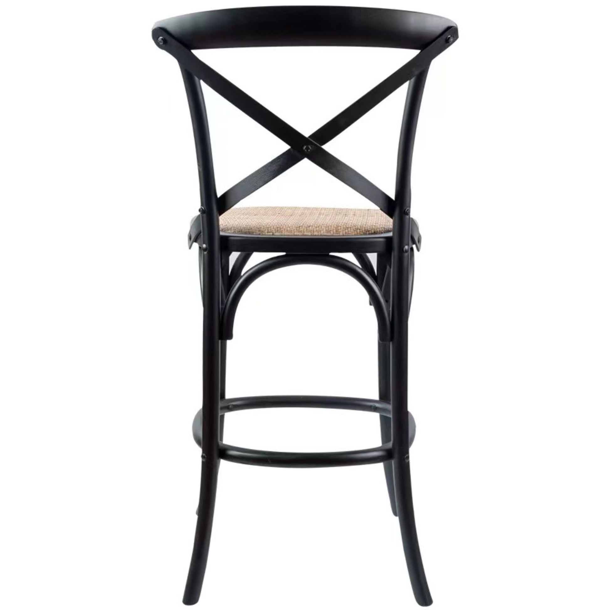 Aster 3pc Crossback Bar Stools Dining Chair Solid Birch Timber Rattan Seat Black - Cosy Abode
