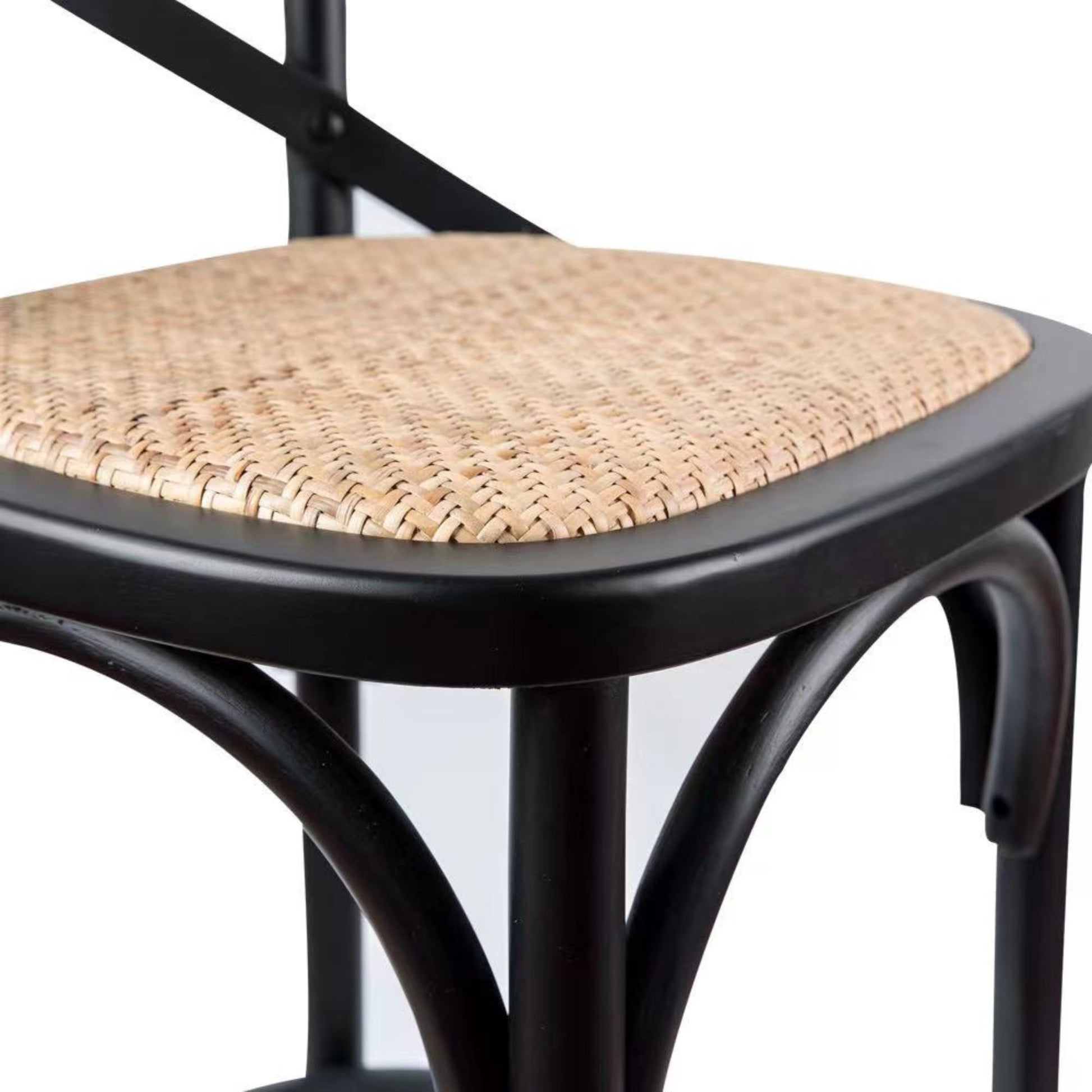 Aster 3pc Crossback Bar Stools Dining Chair Solid Birch Timber Rattan Seat Black - Cosy Abode