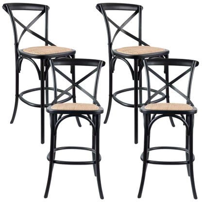 Aster 4pc Crossback Bar Stools Dining Chair Solid Birch Timber Rattan Seat Black - Cosy Abode