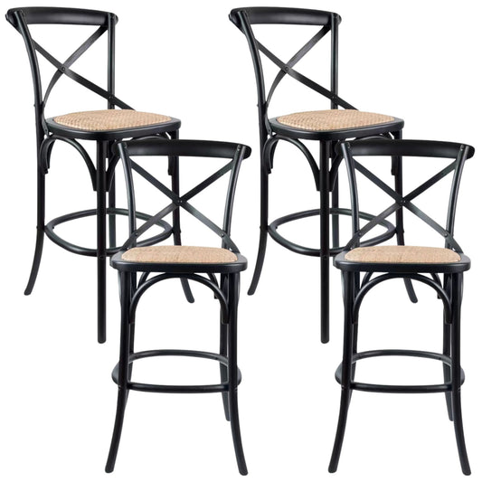 Aster 4pc Crossback Bar Stools Dining Chair Solid Birch Timber Rattan Seat Black - Cosy Abode