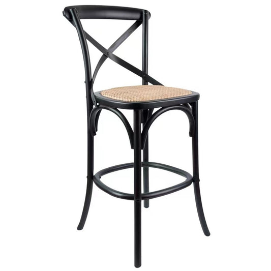 Aster Crossback Bar Stools Dining Chair Solid Birch Timber Rattan Seat - Black - Cosy Abode