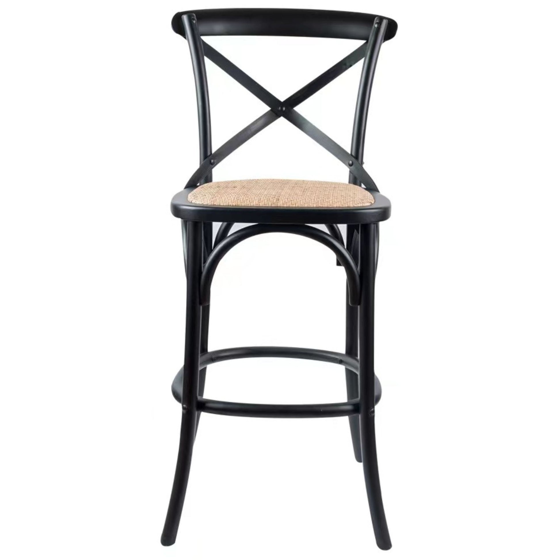 Aster Crossback Bar Stools Dining Chair Solid Birch Timber Rattan Seat - Black - Cosy Abode