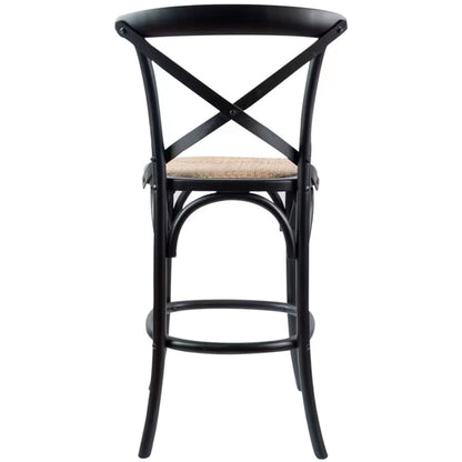 Aster Crossback Bar Stools Dining Chair Solid Birch Timber Rattan Seat - Black - Cosy Abode