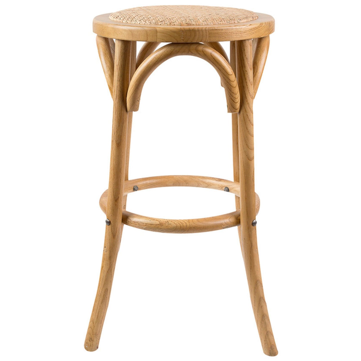 Aster 2pc Round Bar Stools Dining Stool Chair Solid Birch Timber Rattan Seat Oak - Cosy Abode