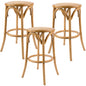 Aster 3pc Round Bar Stools Dining Stool Chair Solid Birch Wood Rattan Seat Oak - Cosy Abode
