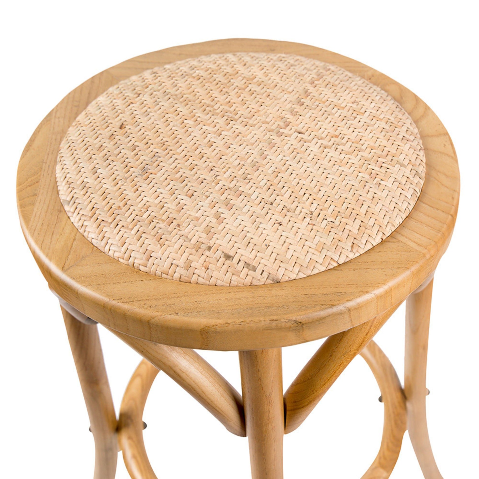 Aster 3pc Round Bar Stools Dining Stool Chair Solid Birch Wood Rattan Seat Oak - Cosy Abode