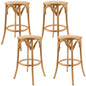 Aster 4pc Round Bar Stools Dining Stool Chair Solid Birch Wood Rattan Seat Oak - Cosy Abode