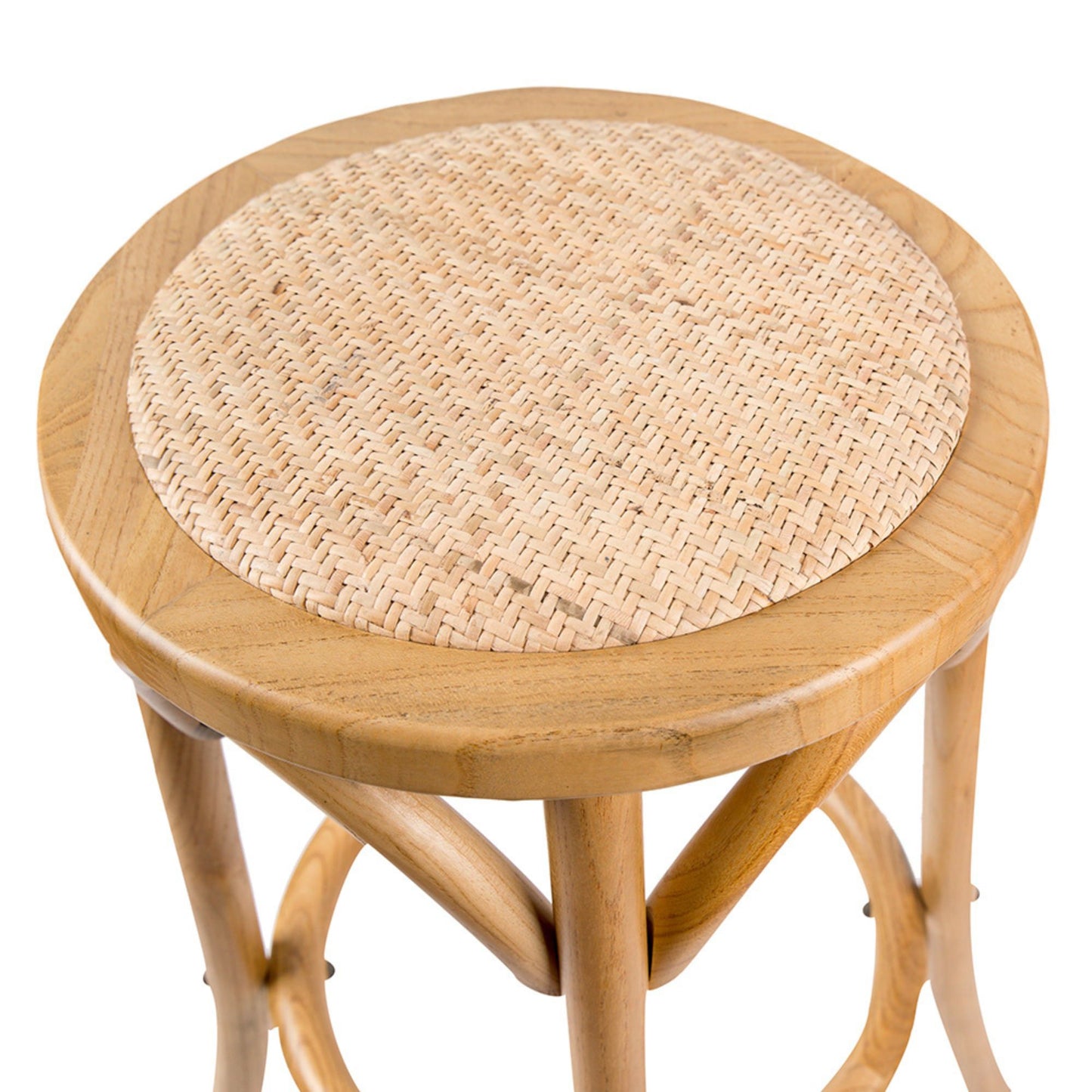 Aster 4pc Round Bar Stools Dining Stool Chair Solid Birch Wood Rattan Seat Oak - Cosy Abode