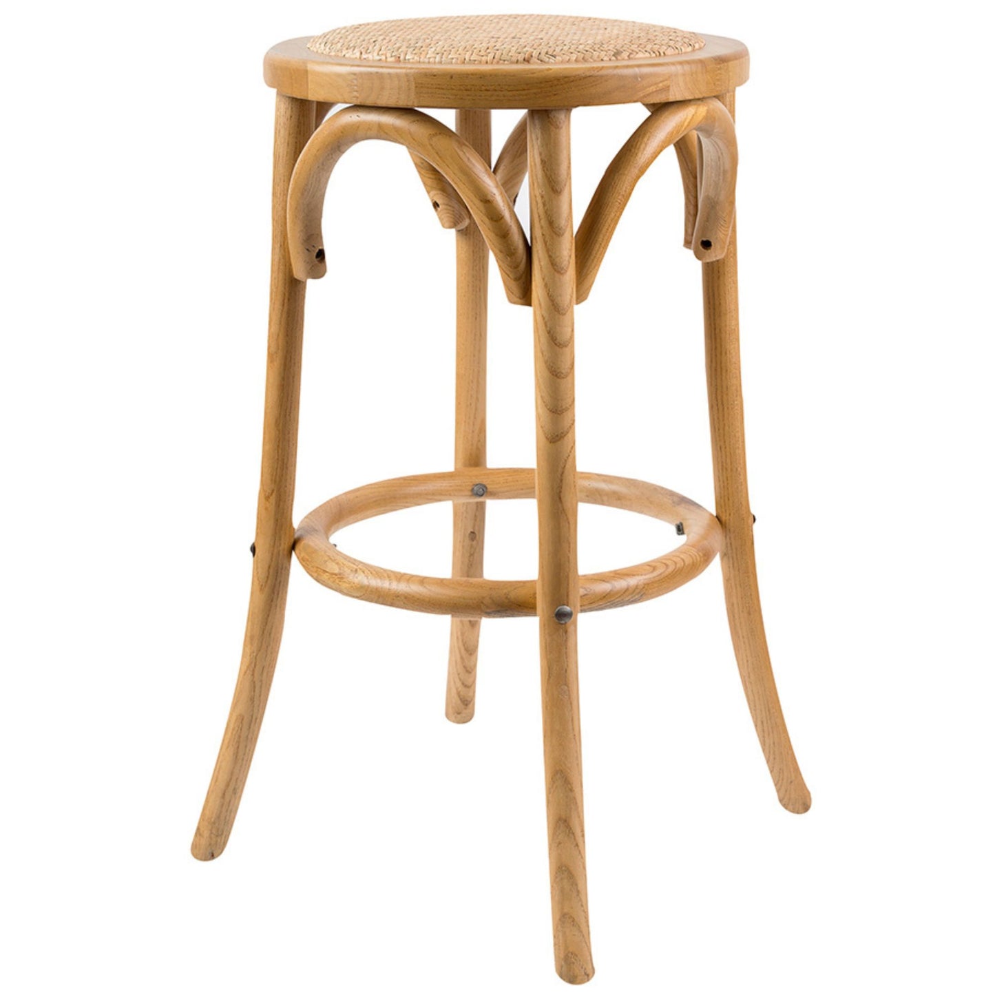 Aster Round Bar Stools Dining Stool Chair Solid Birch Timber Rattan Seat - Oak - Cosy Abode