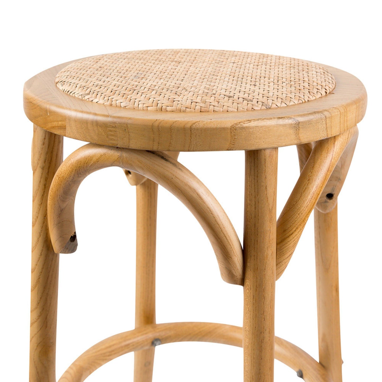 Aster Round Bar Stools Dining Stool Chair Solid Birch Timber Rattan Seat - Oak - Cosy Abode