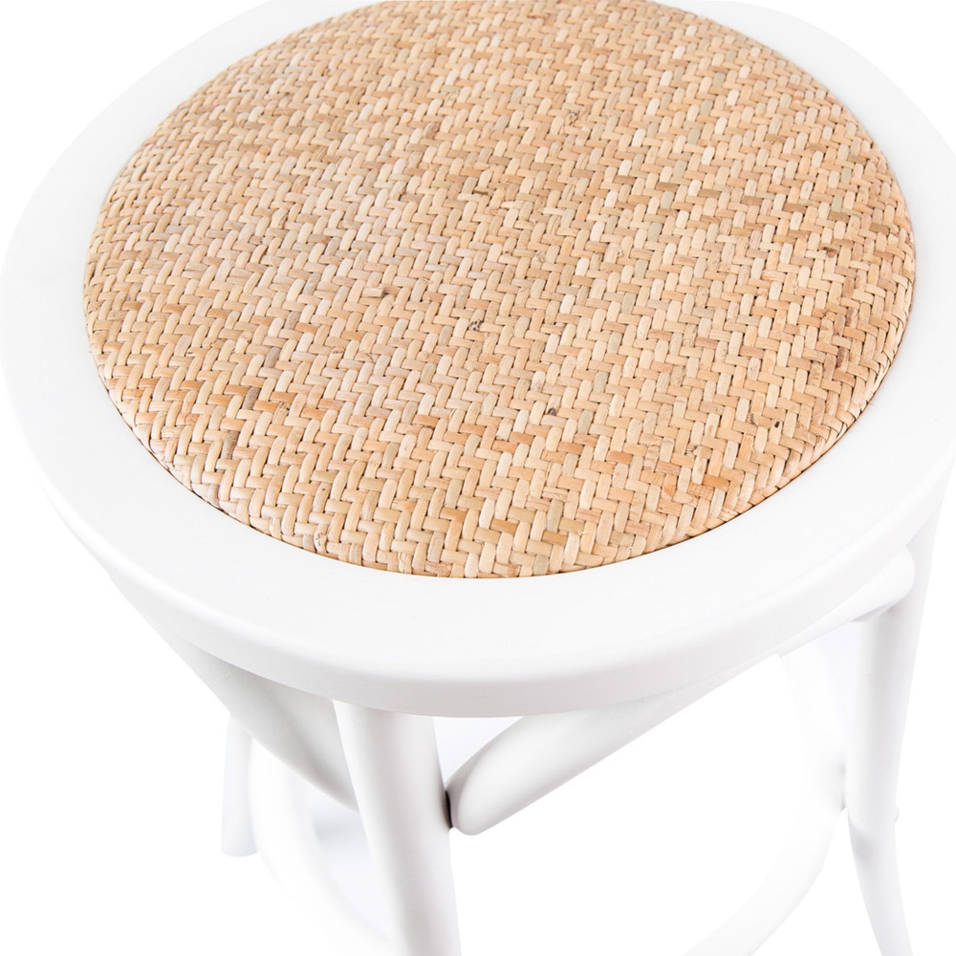 Aster 2pc Round Bar Stools Dining Stool Chair Solid Birch Wood Rattan Seat White - Cosy Abode