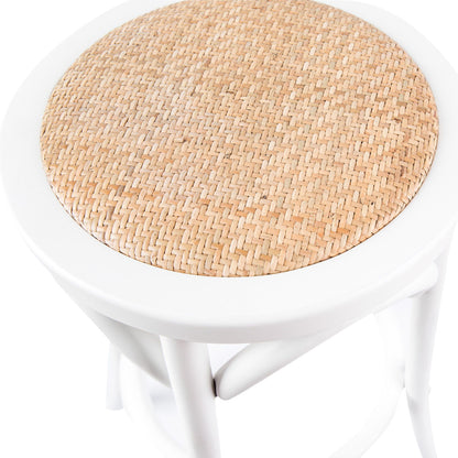 Aster 2pc Round Bar Stools Dining Stool Chair Solid Birch Wood Rattan Seat White - Cosy Abode