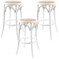 Aster 3pc Round Bar Stools Dining Stool Chair Solid Birch Wood Rattan Seat White - Cosy Abode