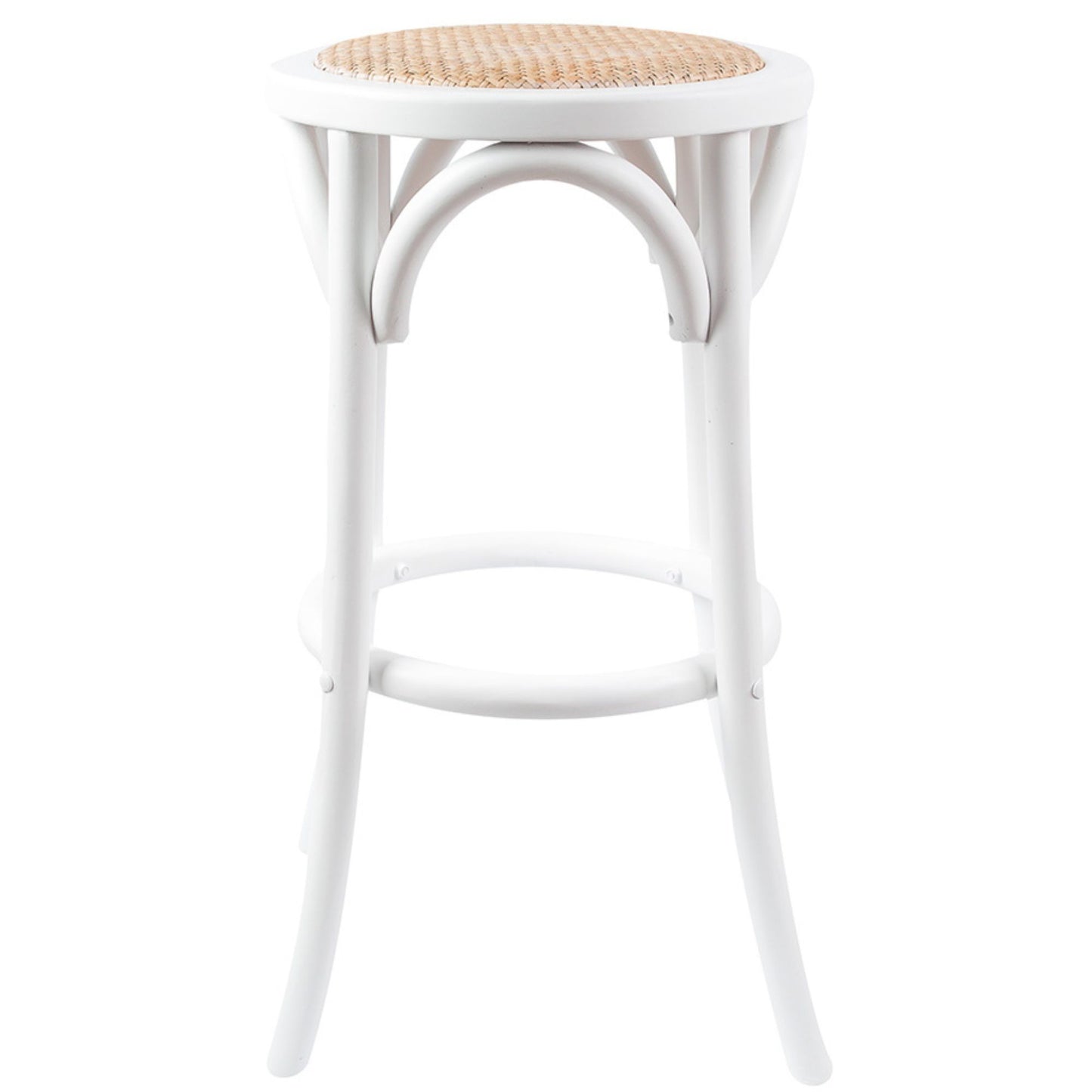 Aster 3pc Round Bar Stools Dining Stool Chair Solid Birch Wood Rattan Seat White - Cosy Abode
