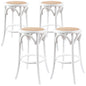 Aster 4pc Round Bar Stools Dining Stool Chair Solid Birch Wood Rattan Seat White - Cosy Abode
