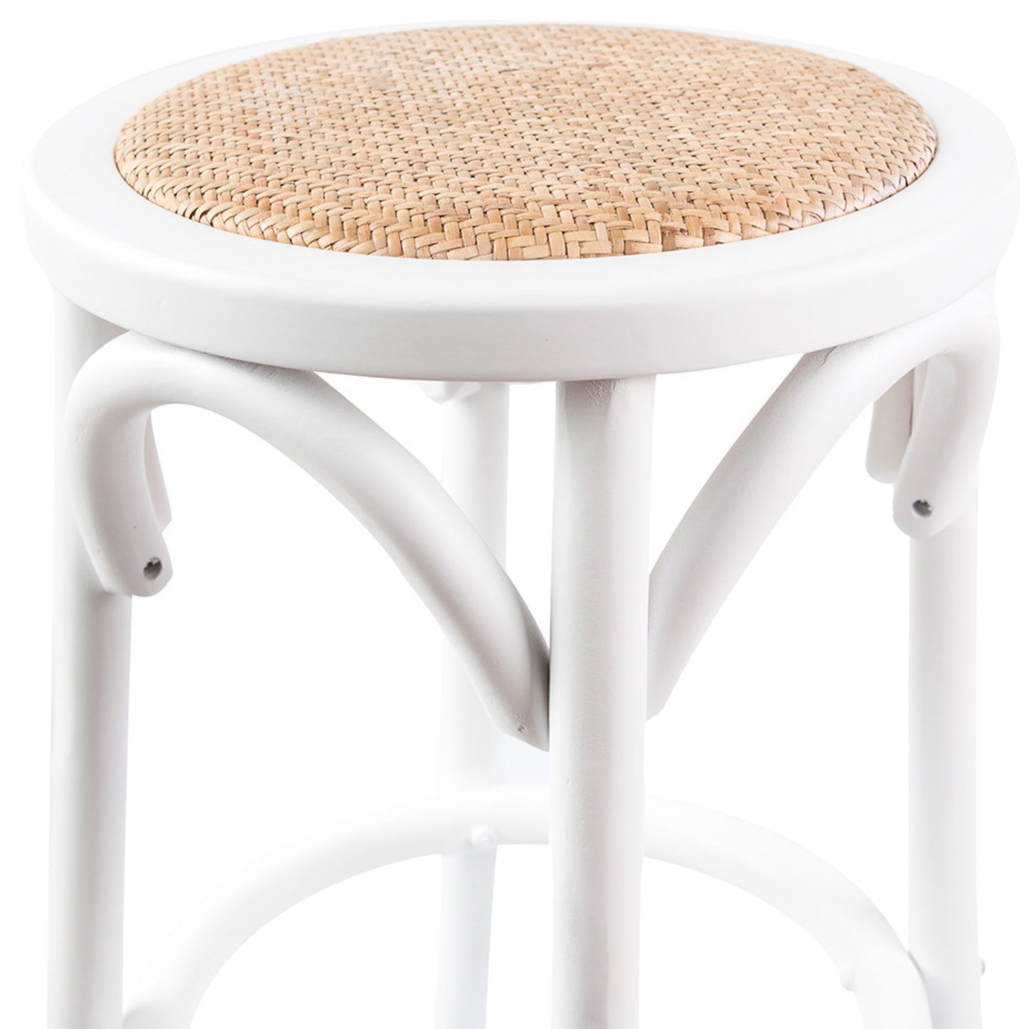Aster Round Bar Stools Dining Stool Chair Solid Birch Timber Rattan Seat White - Cosy Abode