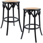 Aster 2pc Round Bar Stools Dining Stool Chair Solid Birch Wood Rattan Seat Black - Cosy Abode