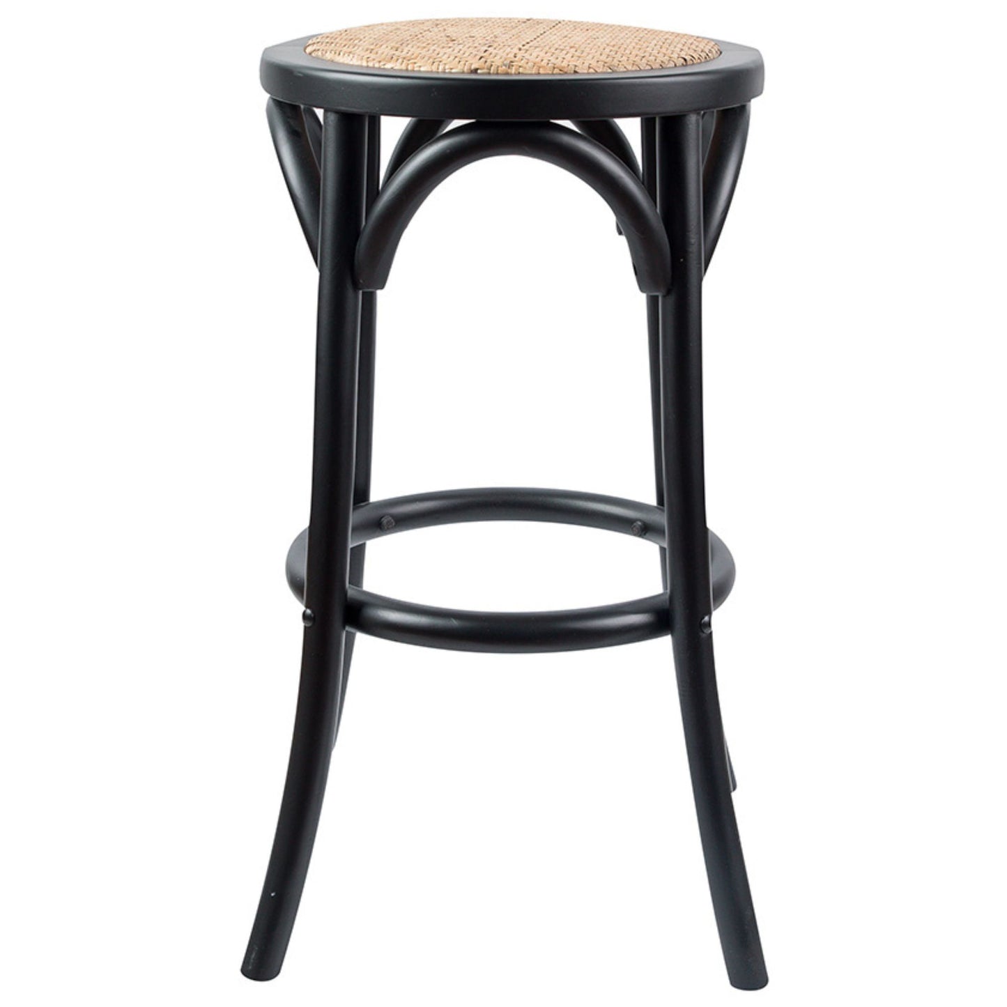 Aster 2pc Round Bar Stools Dining Stool Chair Solid Birch Wood Rattan Seat Black - Cosy Abode