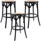Aster 3pc Round Bar Stools Dining Stool Chair Solid Birch Wood Rattan Seat Black - Cosy Abode
