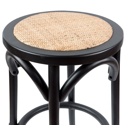 Aster 3pc Round Bar Stools Dining Stool Chair Solid Birch Wood Rattan Seat Black - Cosy Abode