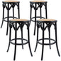 Aster 4pc Round Bar Stools Dining Stool Chair Solid Birch Wood Rattan Seat Black - Cosy Abode