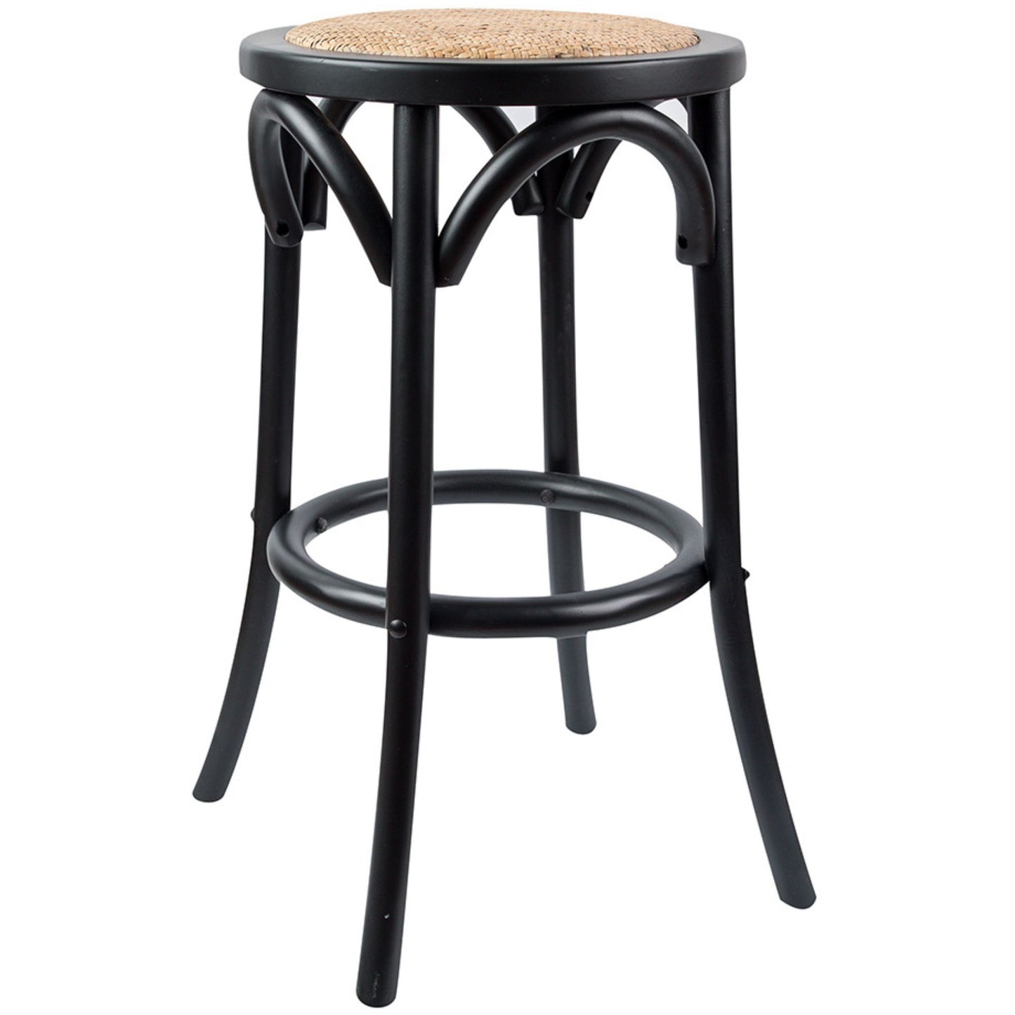 Aster Round Bar Stools Dining Stool Chair Solid Birch Timber Rattan Seat Black - Cosy Abode