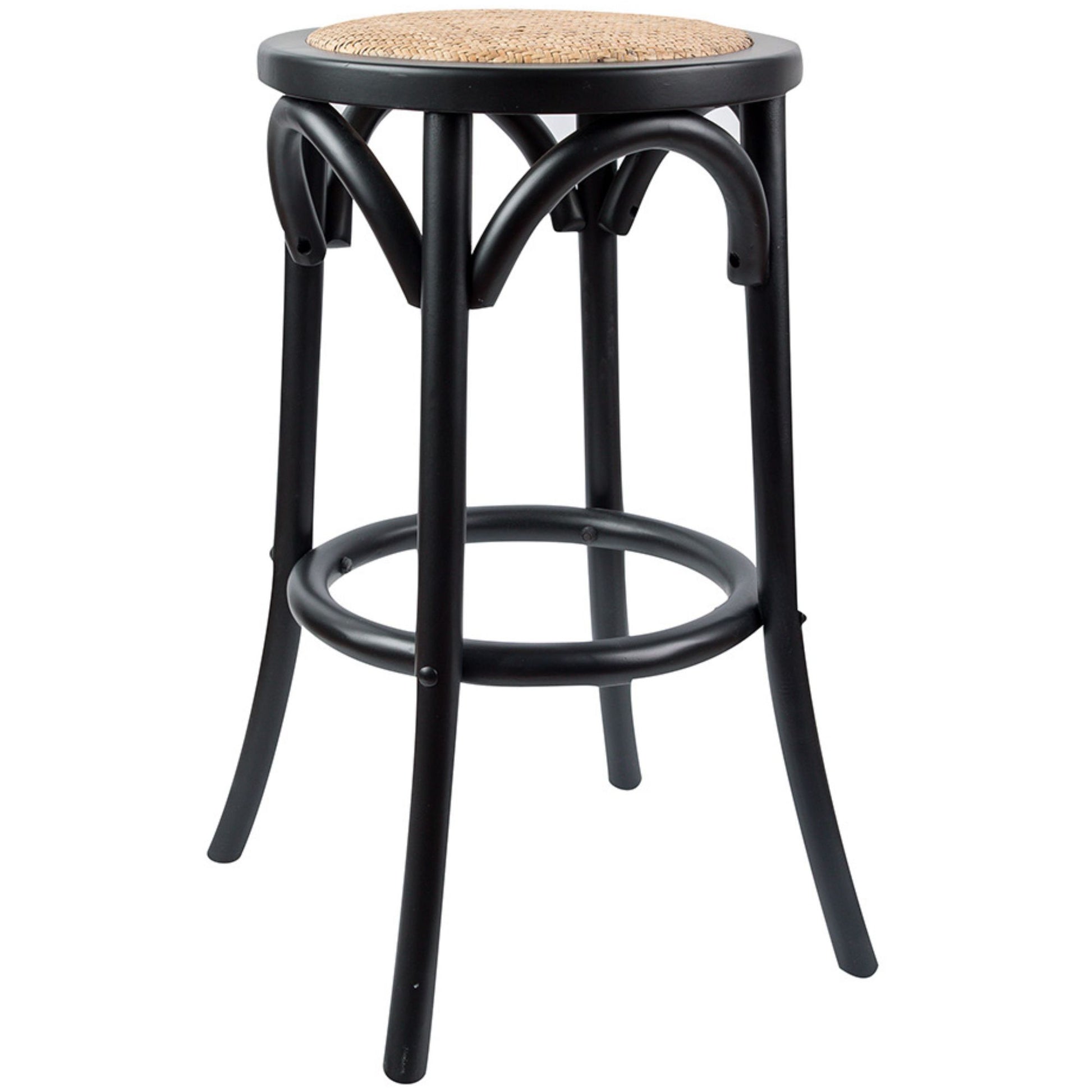 Aster Round Bar Stools Dining Stool Chair Solid Birch Timber Rattan Seat Black - Cosy Abode