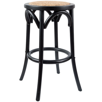 Aster Round Bar Stools Dining Stool Chair Solid Birch Timber Rattan Seat Black - Cosy Abode