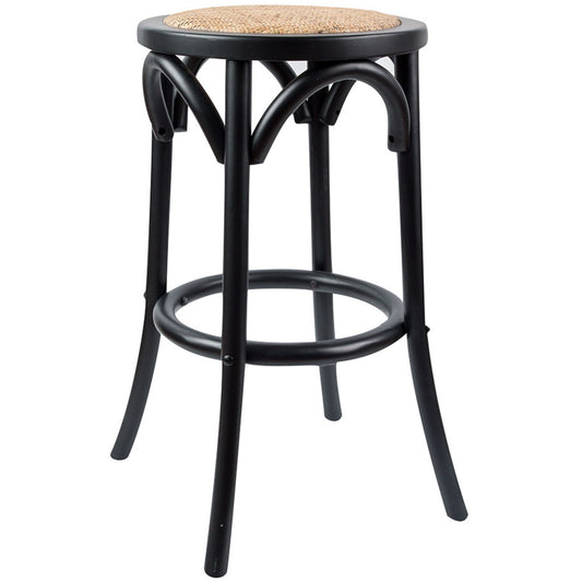 Aster Round Bar Stools Dining Stool Chair Solid Birch Timber Rattan Seat Black - Cosy Abode
