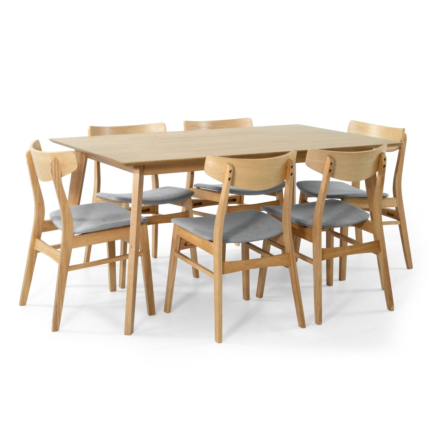 Cusco 7pc Set Dining Set 150cm Table 6 Chair Fabric Seat Scandinavian Style - Cosy Abode
