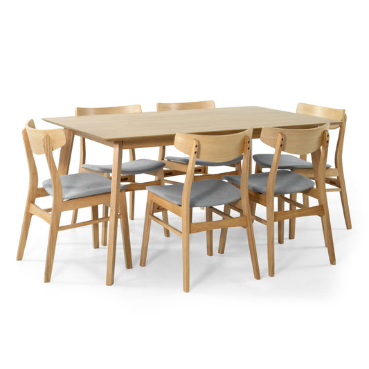 Cusco 7pc Set Dining Set 150cm Table 6 Chair Fabric Seat Scandinavian Style - Cosy Abode
