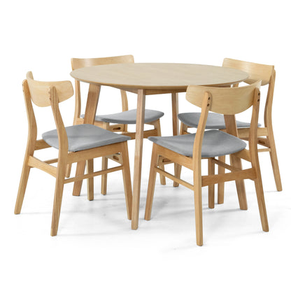 Cusco 5pc Set Dining Set 100cm Round Table 4 Chair Fabric Seat Scandinavian - Cosy Abode