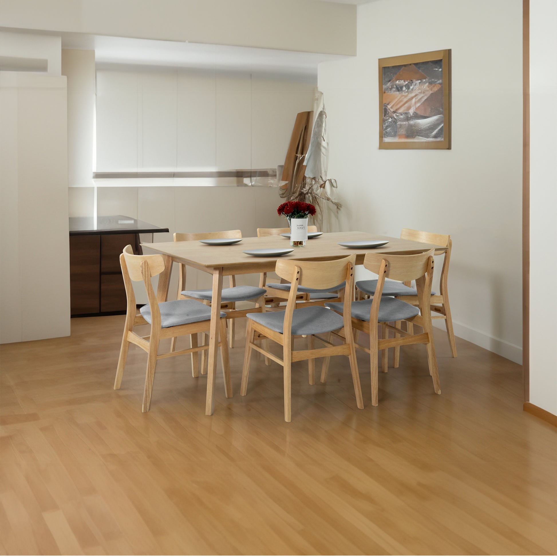 Cusco 7pc Set Dining Set 150 - 190cm Extendable Table 6 Chair Scandinavian Style - Cosy Abode