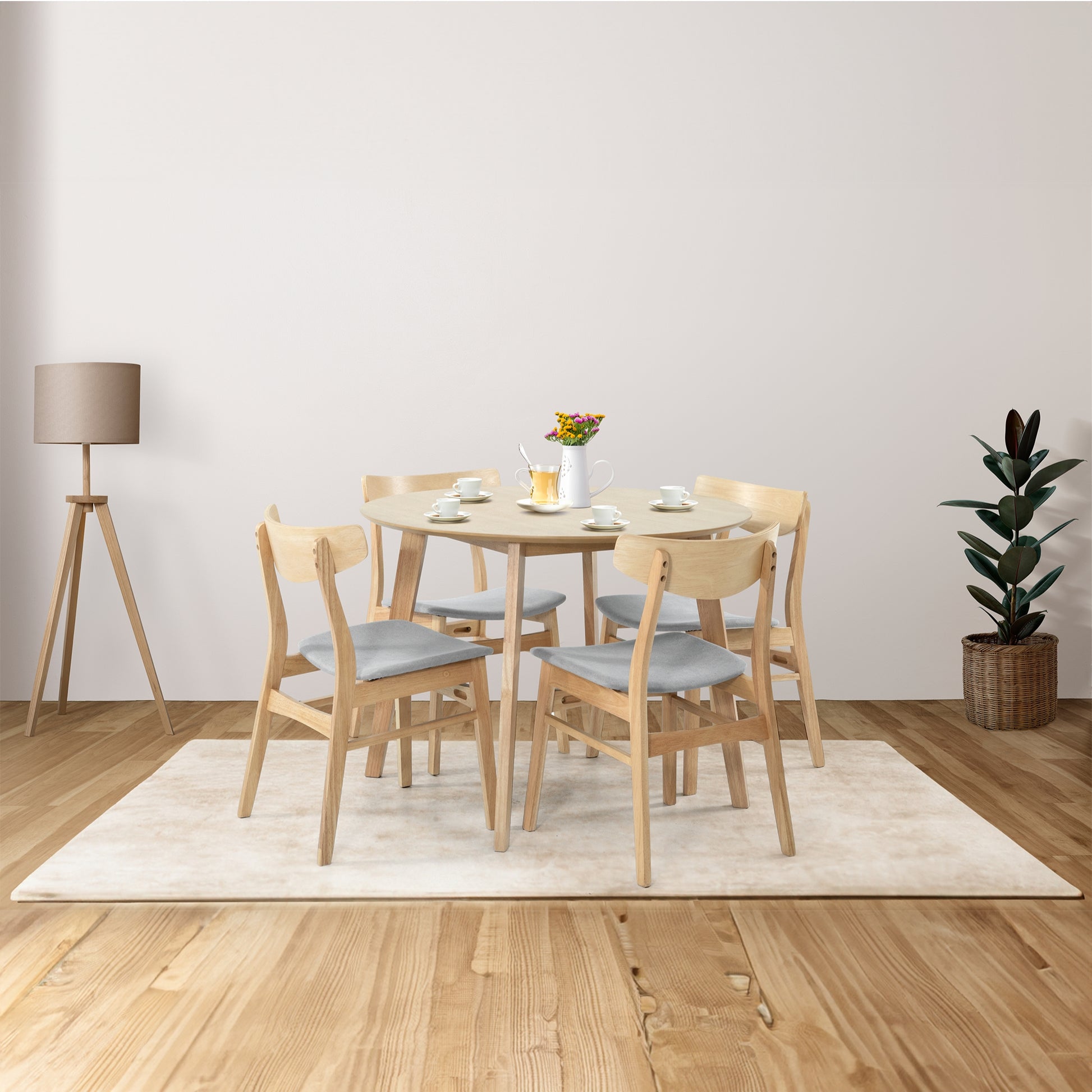 Cusco 4pc Set Dining Chair Fabric Seat Scandinavian Style Solid Rubberwood - Cosy Abode