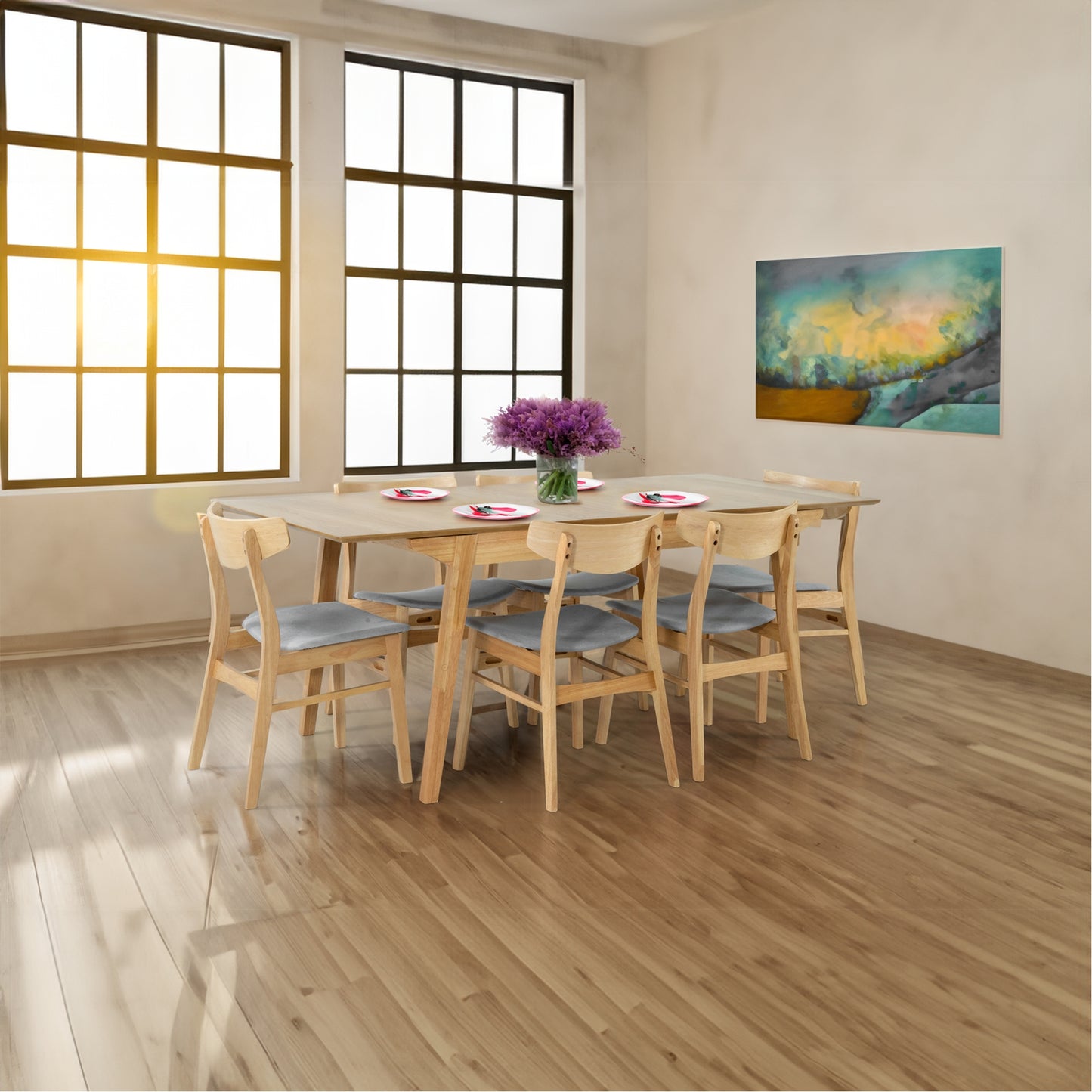 Cusco 4pc Set Dining Chair Fabric Seat Scandinavian Style Solid Rubberwood - Cosy Abode