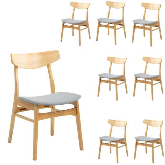 Cusco 8pc Set Dining Chair Fabric Seat Scandinavian Style Solid Rubberwood - Cosy Abode