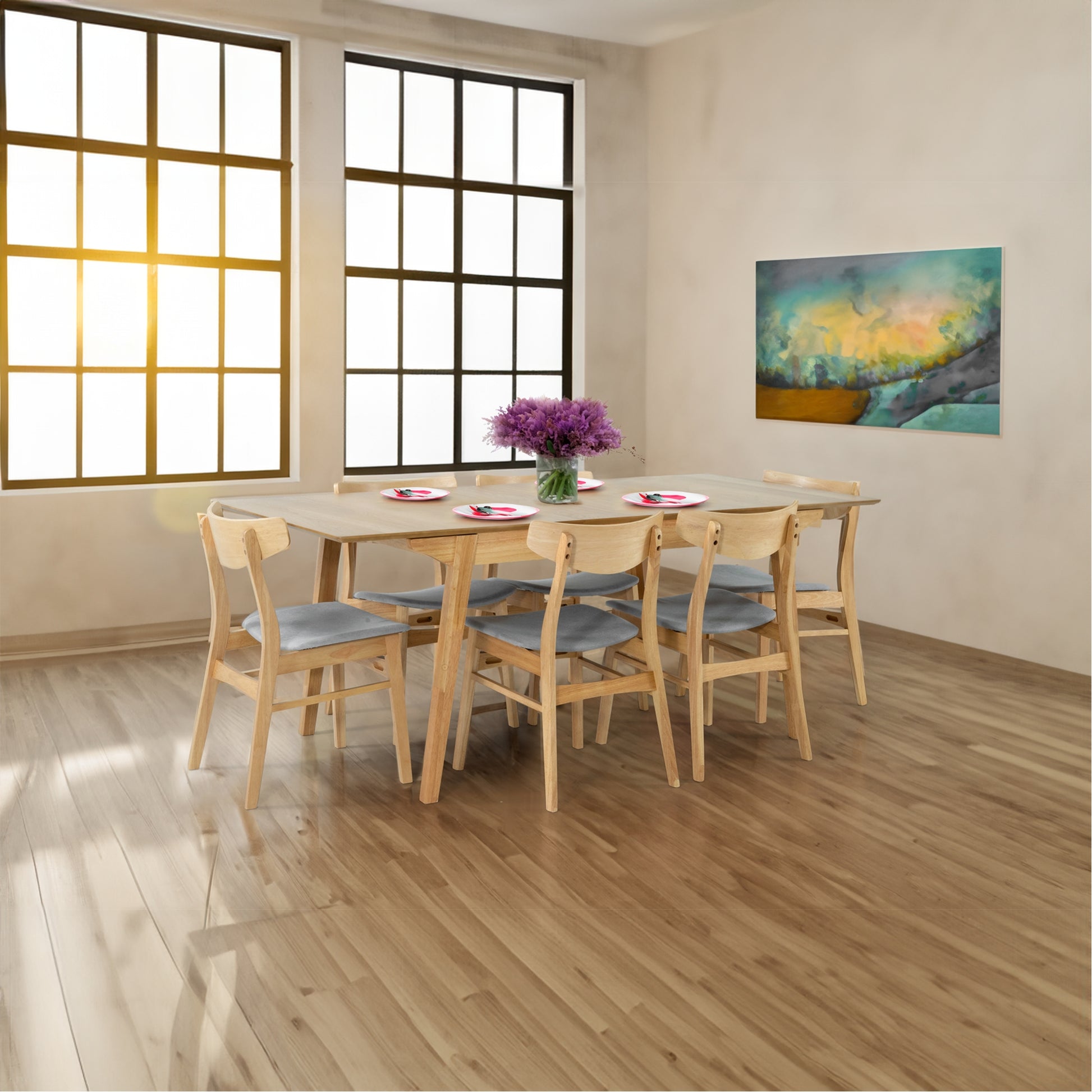 Cusco 8pc Set Dining Chair Fabric Seat Scandinavian Style Solid Rubberwood - Cosy Abode