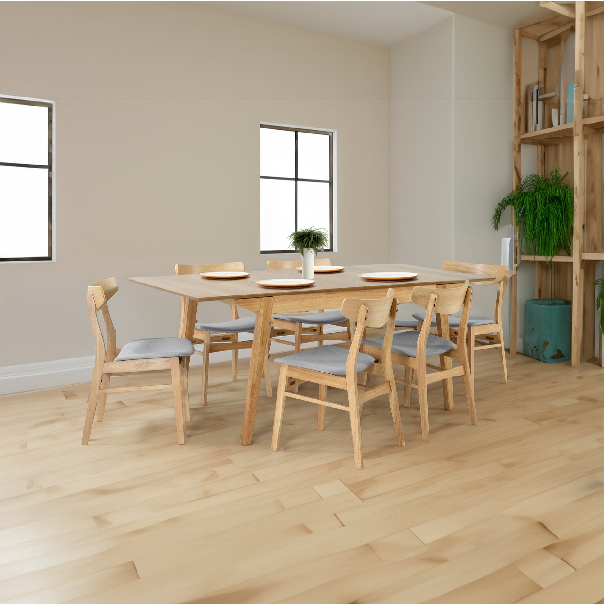Cusco 8pc Set Dining Chair Fabric Seat Scandinavian Style Solid Rubberwood - Cosy Abode