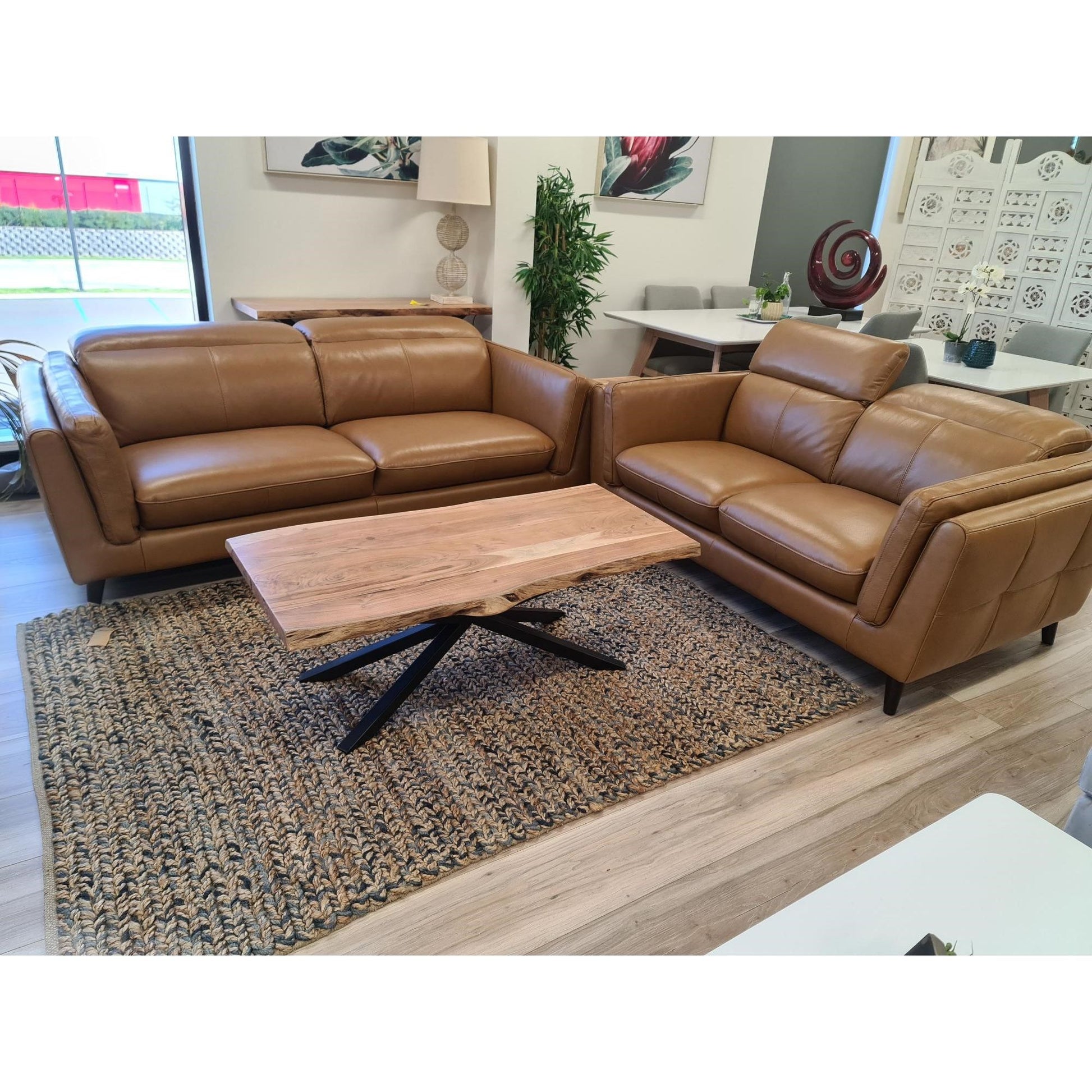 Lantana Coffee Table 130cm Live Edge Solid Acacia Timber Wood Metal Leg -Natural - Cosy Abode