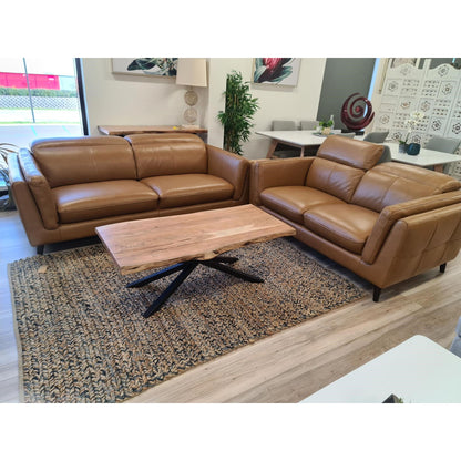 Lantana Coffee Table 130cm Live Edge Solid Acacia Timber Wood Metal Leg -Natural - Cosy Abode