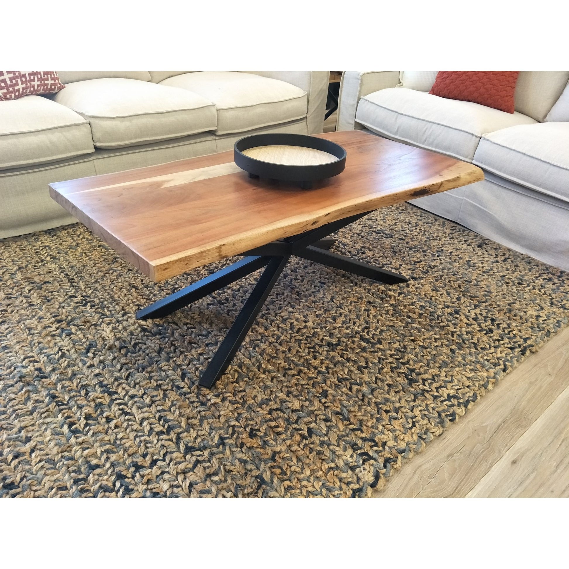 Lantana Coffee Table 130cm Live Edge Solid Acacia Timber Wood Metal Leg -Natural - Cosy Abode