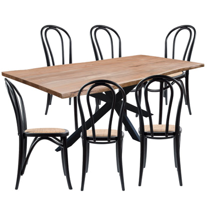 Lantana 7pc 180cm Dining Table 6 Black Arched Back Chair Set Live Edge Acacia - Cosy Abode